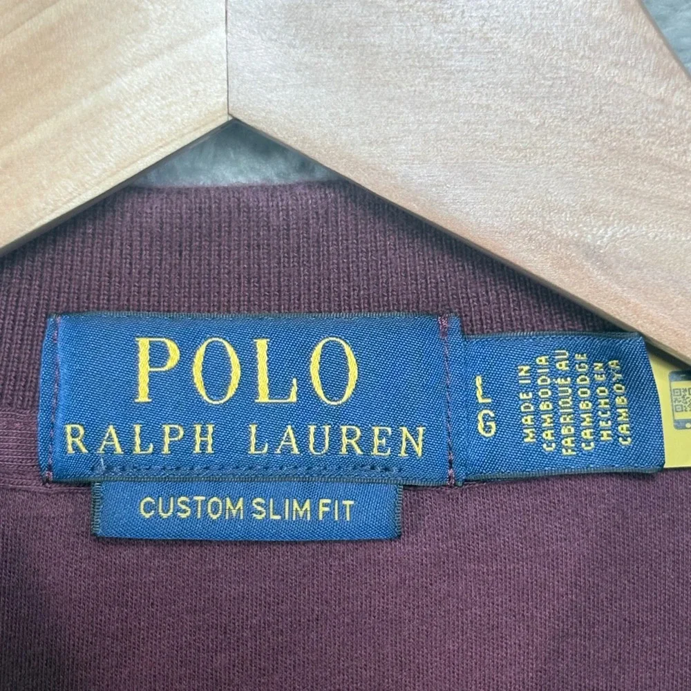 Polo Ralph Lauren Polo Shirt Mens Large Burgundy Custom Slim Fit Short Sleeve